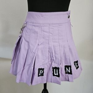 NWT Dolls Kill Current Mood Embroidered Purple Punk Pleated Mini Skirt - xs
